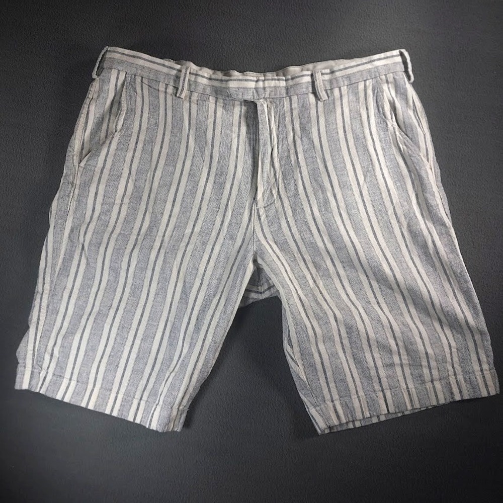 J Crew Rivington Linen Blend Shorts Mens 38 Blue White Stripe Summer